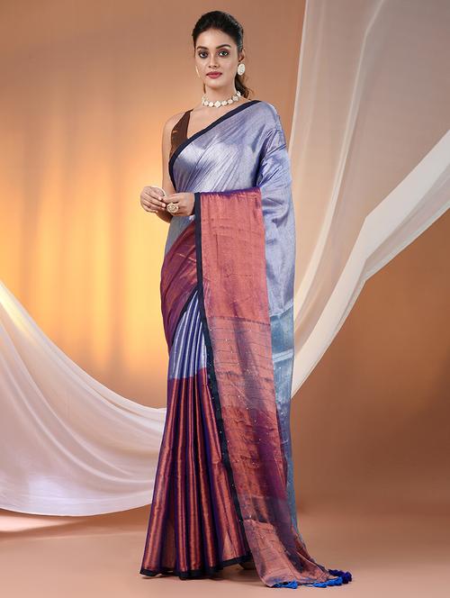 women blue handloom saree with blouse - 21908361 - Very Small Image - 1