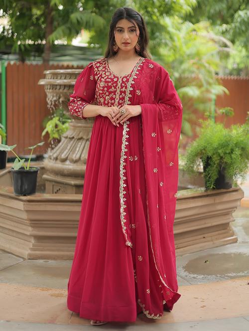 women embroidered three quarter sleeve anarkali kurta dupatta set - 21908512 - Very Small Image - 1
