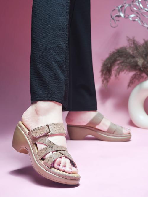 women khaki slip on wedge - 21909561 - Very Small Image - 1