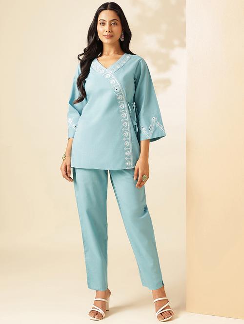 women three quarter sleeve ethnic co-ord set - 21910126 - Very Small Image - 1