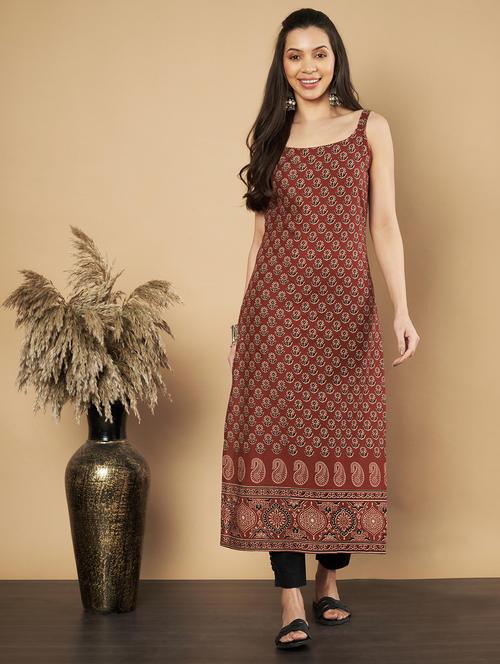 women floral printed sleeveless straight kurta - 21910390 - Very Small Image - 1