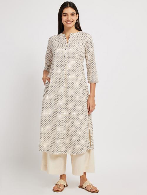 women printed three quarter sleeve a-line kurta - 21911159 - Very Small Image - 1