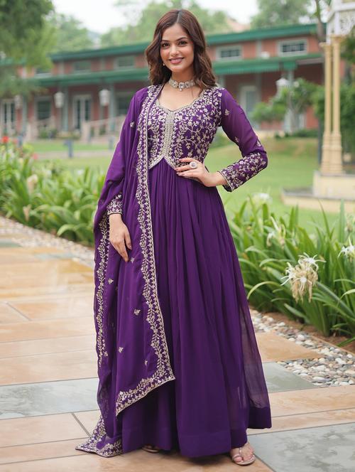 women embroidered long sleeve anarkali kurta dupatta set - 21911170 - Very Small Image - 1