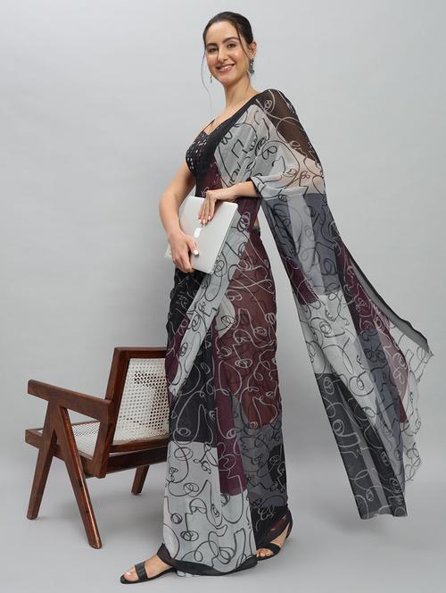 women printed casual wear saree with blouse - 21911827 - Very Small Image - 1