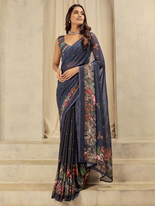 women printed casual wear saree with blouse - 21911830 - Very Small Image - 1