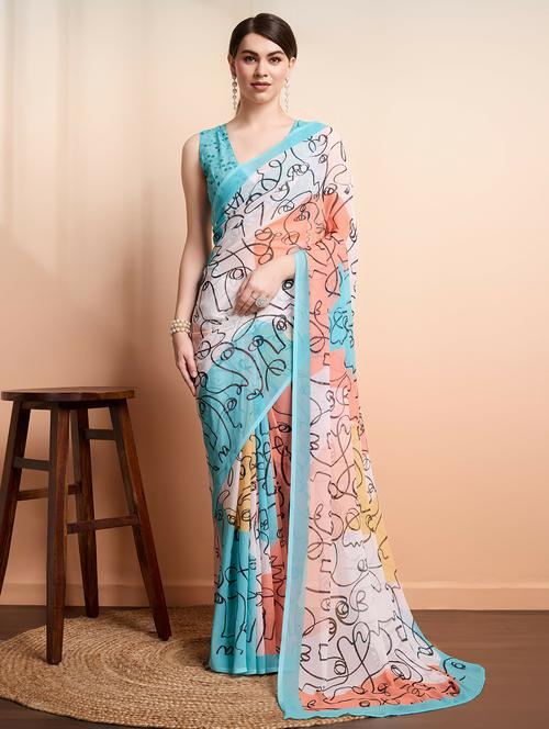 women printed casual wear saree with blouse - 21911833 - Very Small Image - 1