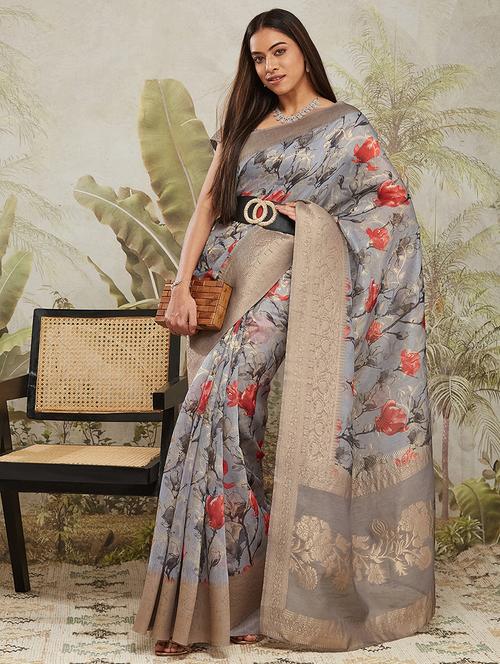 women floral printed bordered saree with blouse - 21911843 - Very Small Image - 1
