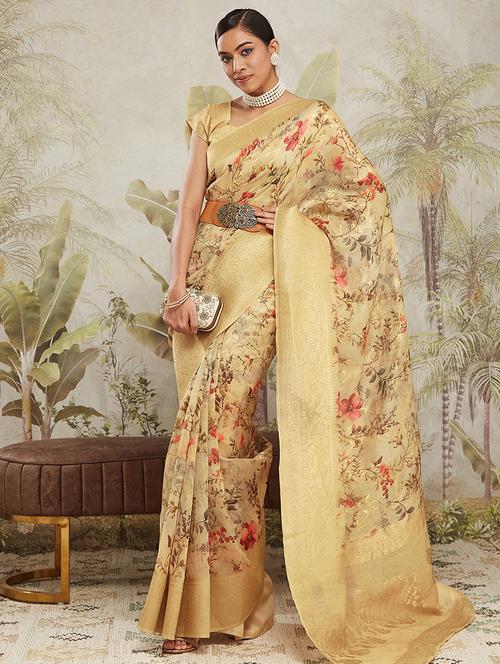 women floral printed bordered saree with blouse - 21911844 - Very Small Image - 1