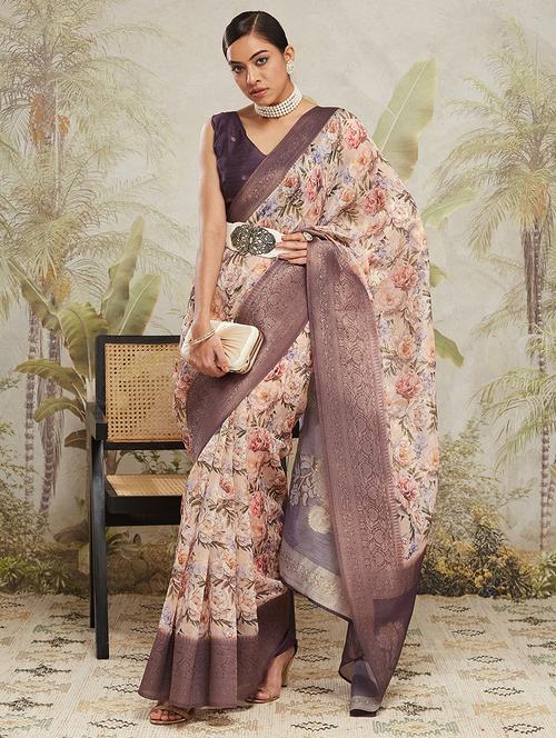 women floral printed bordered saree with blouse - 21911846 - Very Small Image - 1