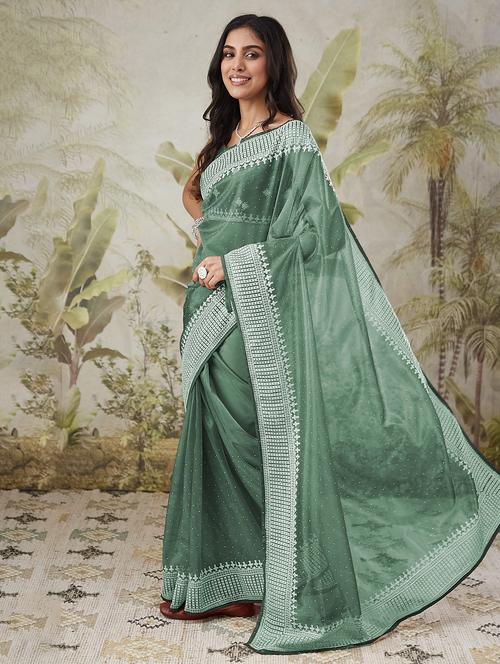women embroiderd ready to wear saree with blouse - 21911924 - Very Small Image - 1