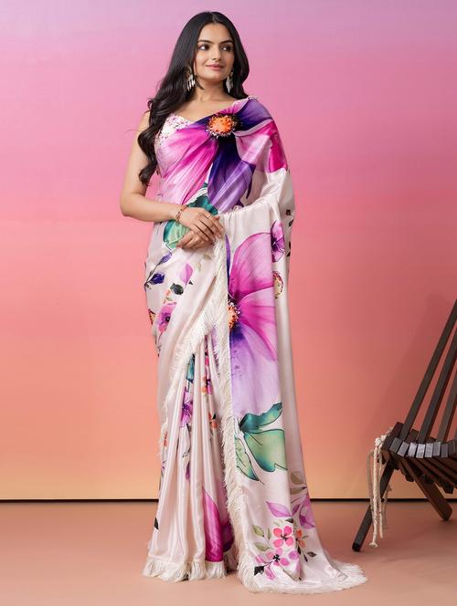 women floral printed ready to wear saree with blouse - 21911943 - Very Small Image - 1