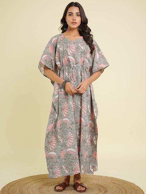 women floral printed notch neck kaftan dress - 21913054 - Very Small Image - 1
