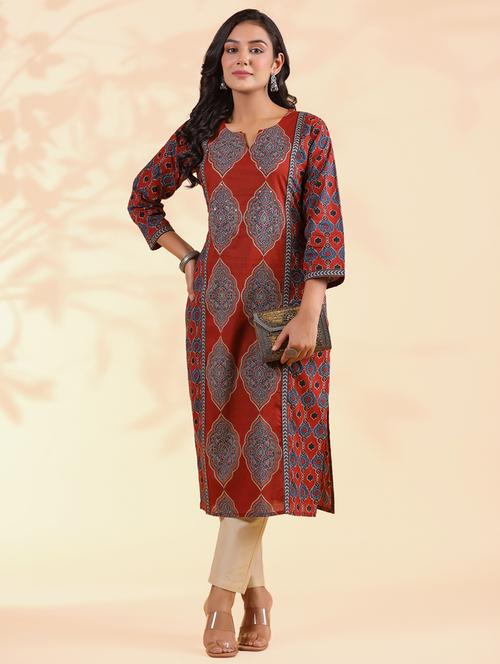 women three quarter sleeve straight kurta - 21913214 - Very Small Image - 1
