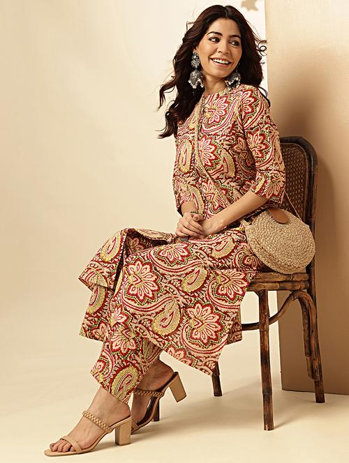 women printed three quarter sleeve kurta palazzo set - 21913260 - Very Small Image - 1