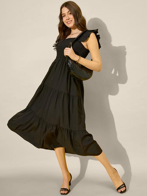 women black solid sleeveless tiered dress - 21913291 - Very Small Image - 1