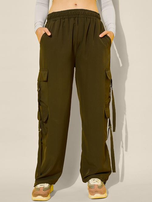 women solid high rise parachute pant - 21913305 - Very Small Image - 1