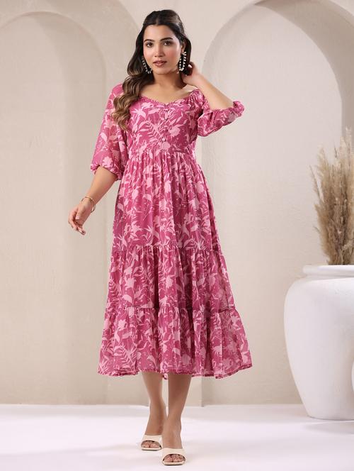 women floral printed puff sleeves tiered dress - 21913597 - Very Small Image - 1