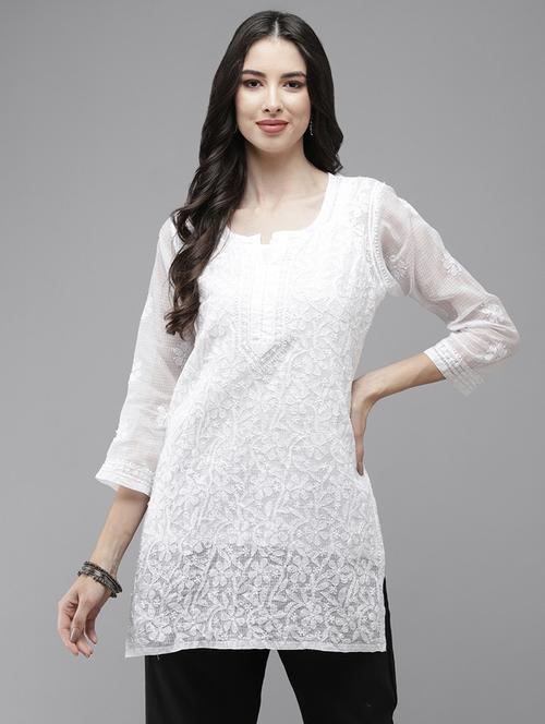 women three quarter sleeve chikankari straight kurti - 21916120 - Very Small Image - 1