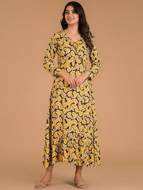 women printed three quarter sleeves tiered dress - 21916370 - Very Small Image - 1