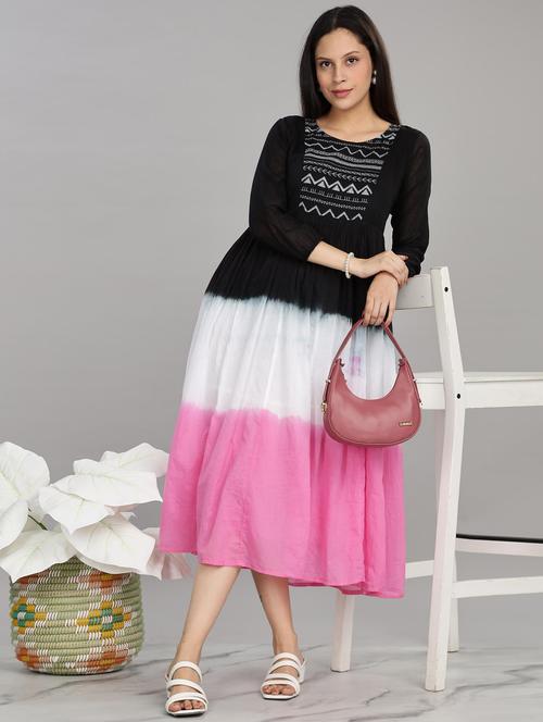 women embroidered round neck fit & flare ethnic dress - 21916484 - Very Small Image - 1