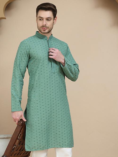 men embroidered mandarin neck long kurta - 21916683 - Very Small Image - 1