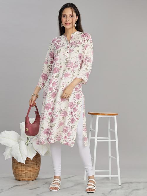 women white three quarter sleeve straight kurta - 21917819 - Very Small Image - 1