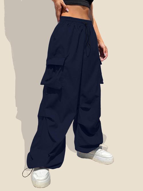 women solid high rise relaxed fit parachute pant - 21918824 - Very Small Image - 1