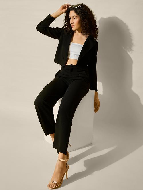 women solid crop blazer and trouser co-ord set - 21918841 - Very Small Image - 1