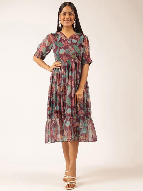 women floral printed puff sleeve tiered dress - 21918911 - Very Small Image - 1