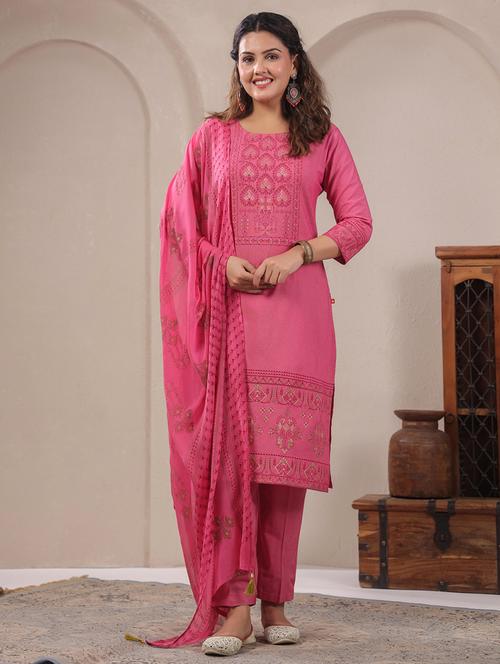 women three quarter sleeve kurta pant with dupatta set - 21919521 - Very Small Image - 1