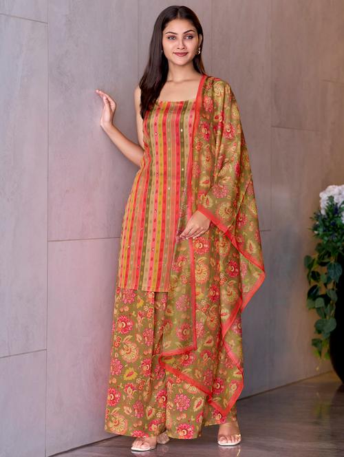 women striped sleeveless kurta palazzo with dupatta set - 21920167 - Very Small Image - 1