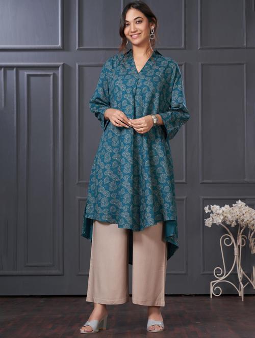 women printed three quarter sleeve kurta palazzo set - 21922358 - Very Small Image - 1