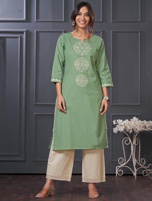 women embroidered three quarter sleeve kurta palazzo set - 21922362 - Very Small Image - 1