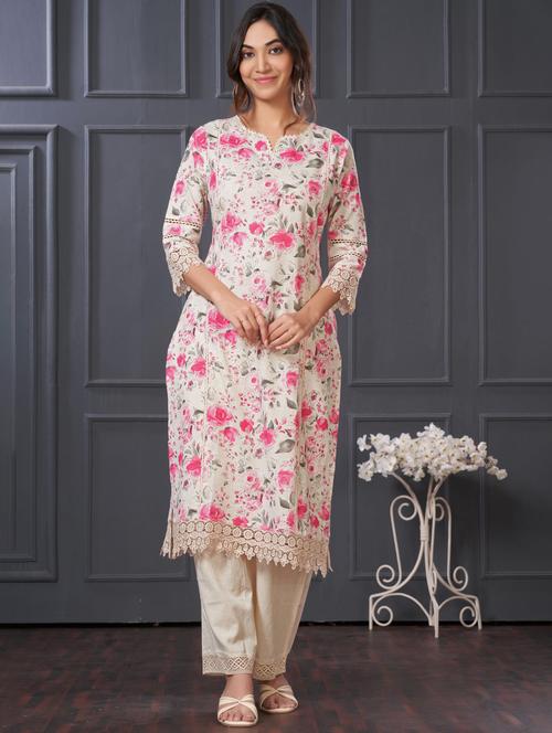 women floral three quarter sleeve kurta palazzo set - 21922368 - Very Small Image - 1