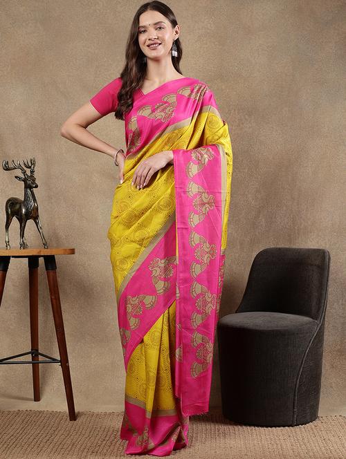 women yellow printed saree with blouse - 21922912 - Very Small Image - 1