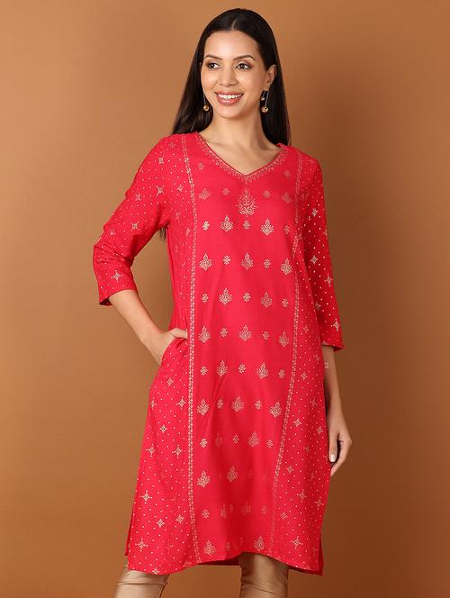 women three quarter sleeve straight kurta - 21924642 - Very Small Image - 1