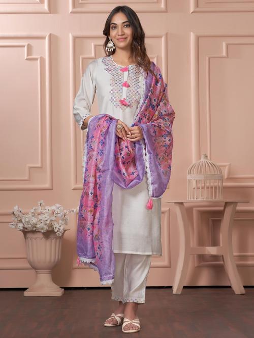 women three quarter sleeve kurta pant with dupatta set - 21925257 - Very Small Image - 1