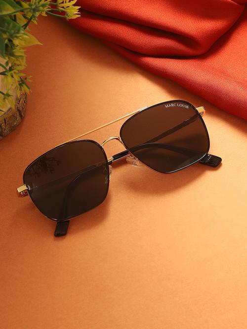 marc louis unisex square metal full-rim golden grey gradient uv protected ml 9301 golden grey sg sunglass - 21925306 - Very Small Image - 1
