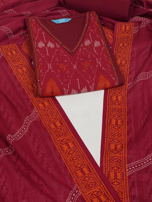 women ikat printed unstitched suit set - 21925575 - Very Small Image - 1