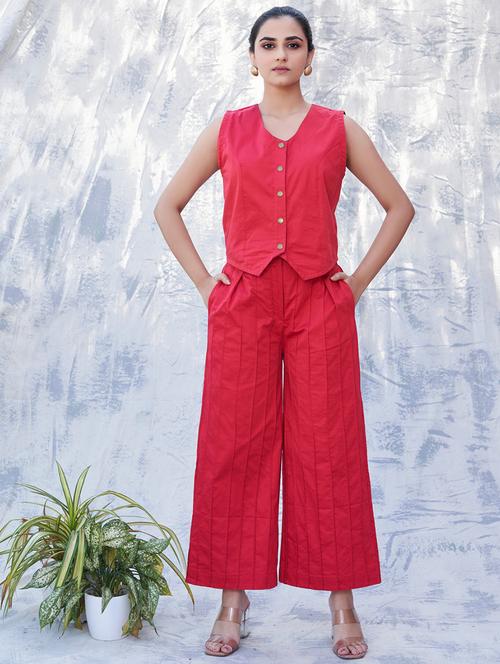 women solid vest top and trouser co-ord set - 21928501 - Very Small Image - 1