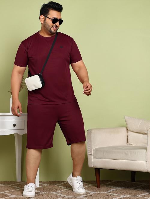 men plus size solid t-shirt & shorts co ord set - 21930763 - Very Small Image - 1
