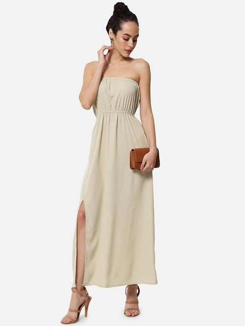women beige solid sleeveless tube dress - 21931420 - Very Small Image - 1