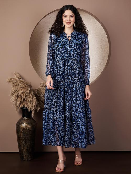 women printed tie-up neck tiered dress - 21932074 - Very Small Image - 1