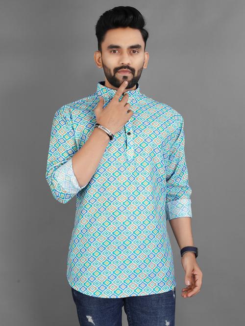 men printed mandarin neck short kurta - 21932467 - Very Small Image - 1
