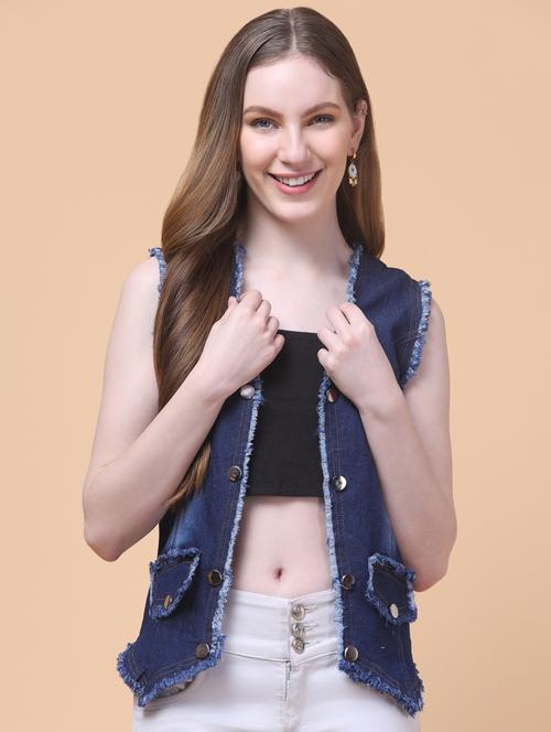 women solid sleeveless denim jacket - 21932770 - Very Small Image - 1