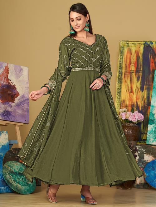 women embroidered semi-stitched anarkali suit set - 21934008 - Very Small Image - 1
