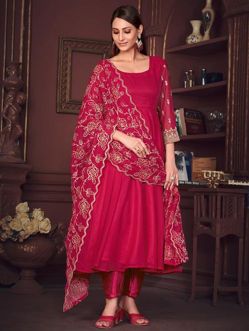 women embroidered semi-stitched anarkali suit set - 21934025 - Very Small Image - 1