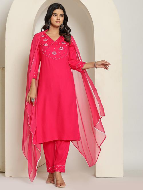 women three quarter sleeve kurta pant with dupatta set - 21934265 - Very Small Image - 1