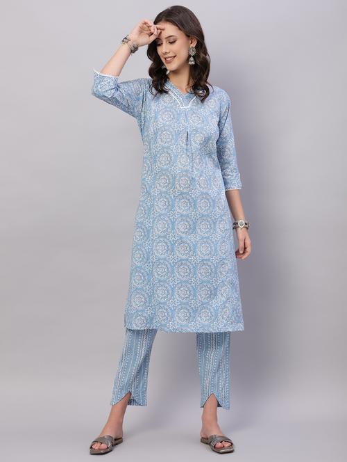 women three quarter sleeve kurta pant set - 21934275 - Very Small Image - 1