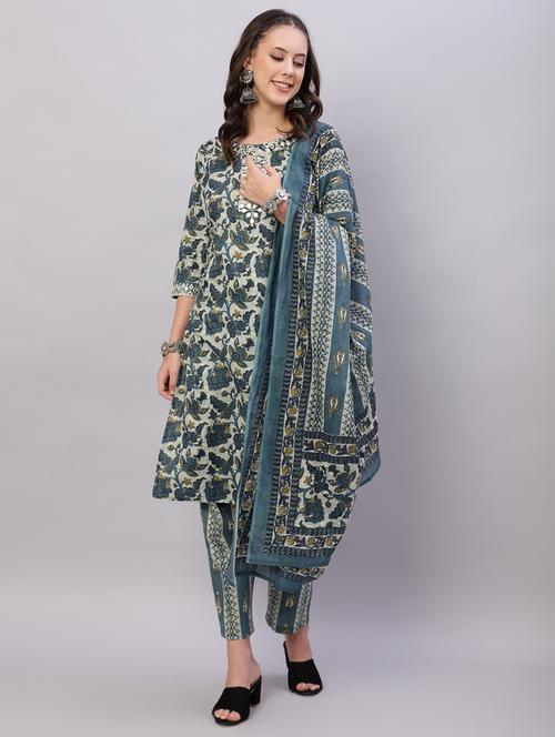 women three quarter sleeve kurta pant with dupatta set - 21934279 - Very Small Image - 1